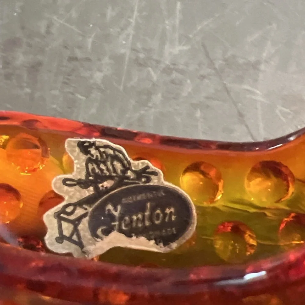 FENTON ART GLASS HOBNAIL AMBERINA SHOE SLIPPER WITH PANTHER/CAT 3